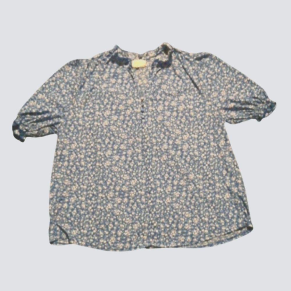 Melloday Women's L short sleeve blouse, blue, white, floral